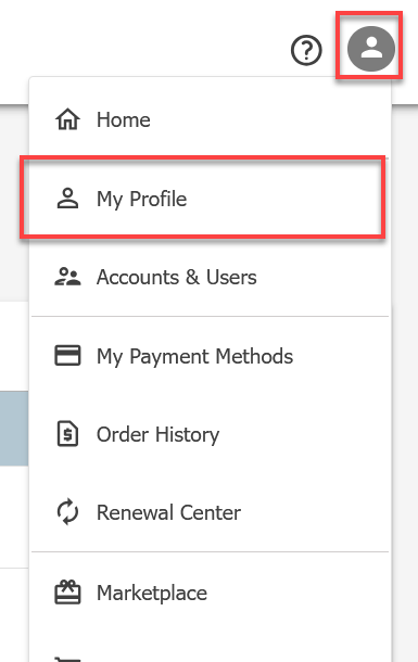 Account Manager My Profile Dropdown option