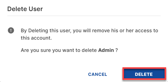 Delete User confirmation window