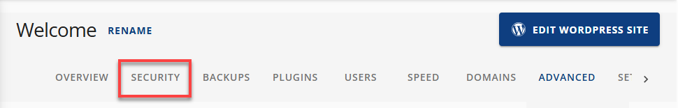 Bluehost AM Website Settings Security Tab