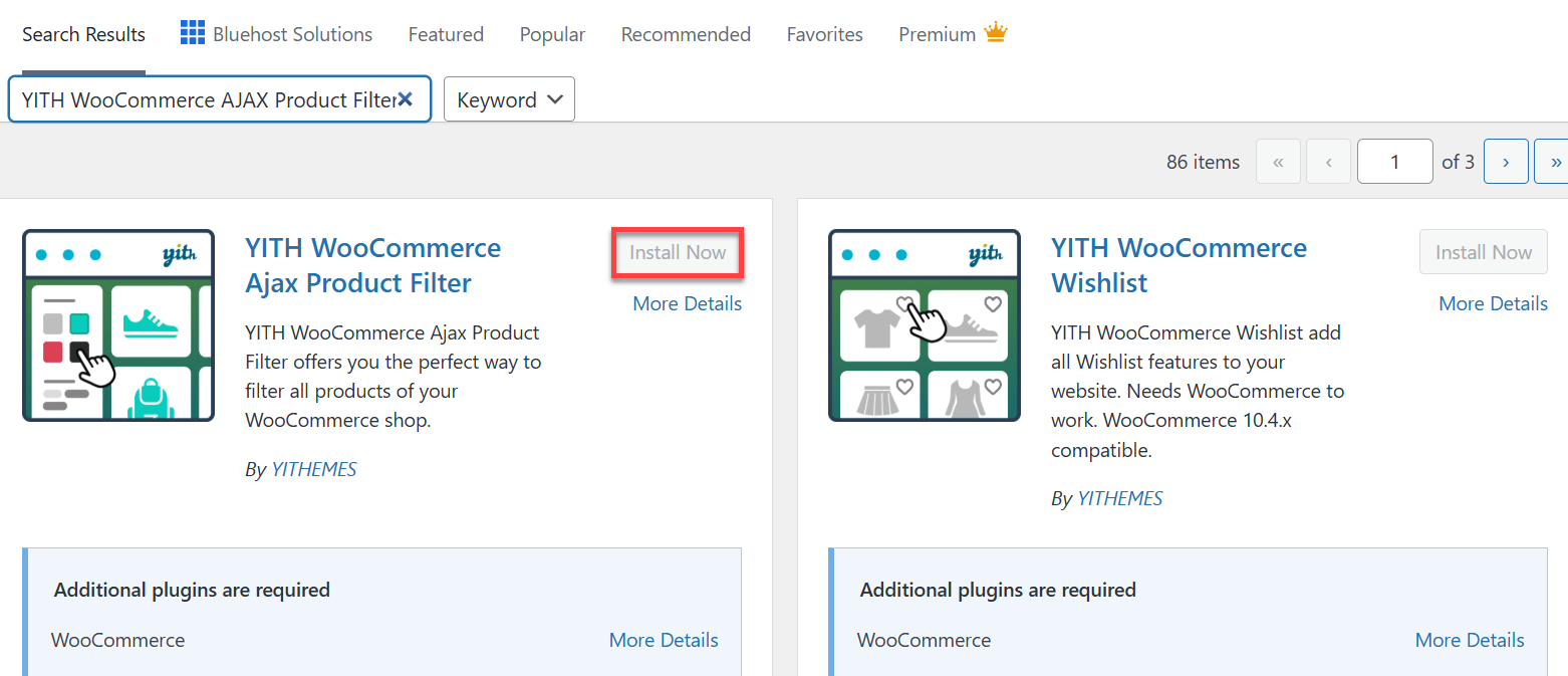 yith woocommerce ajax product install now