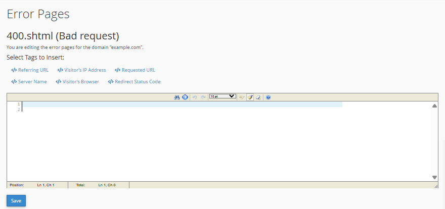 cPanel - Error Pages - Customize error pages