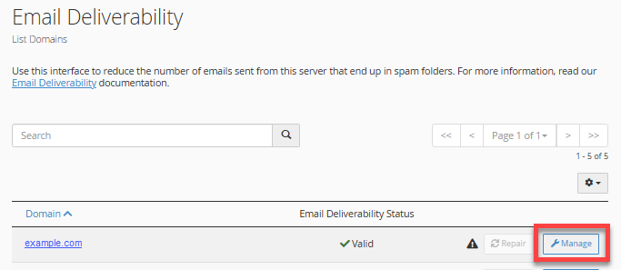 Email - Email Deliverability - Manage button