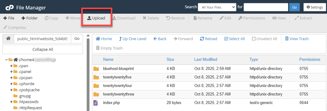 File Manager - Upload button