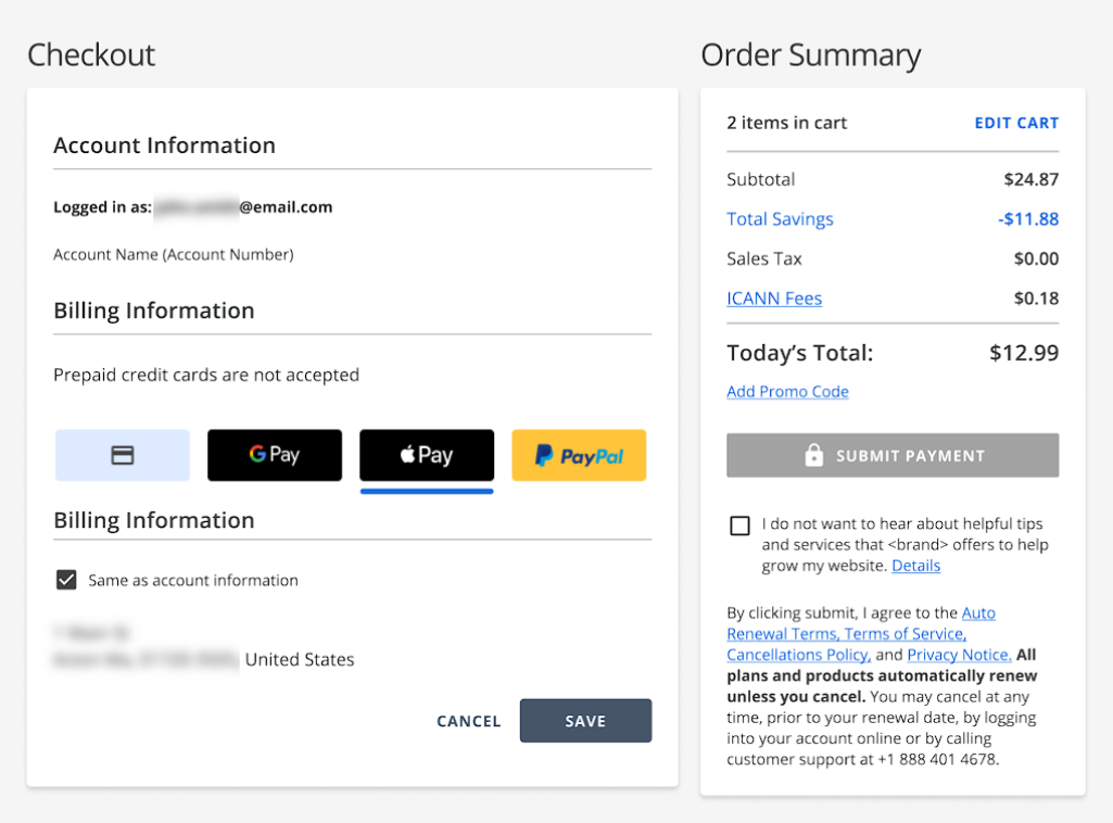 Existing Customer - Already logged in - Checkout page