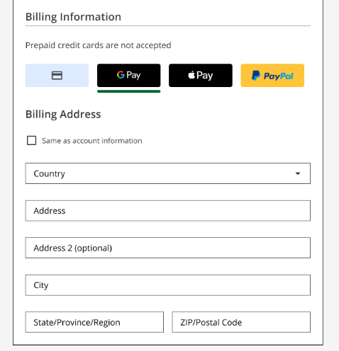 Google Pay Billing Information