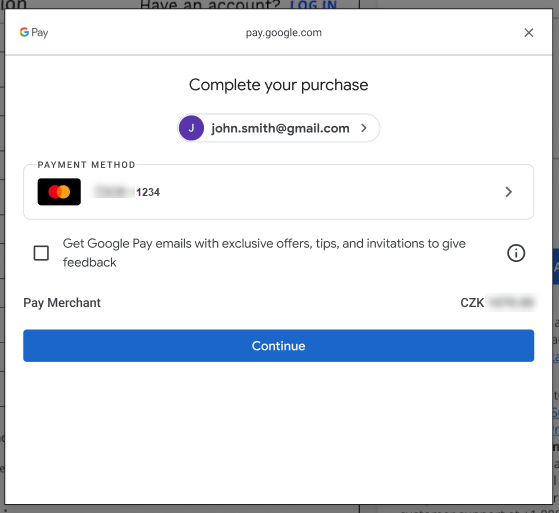 Google Pay - Sign In pop-up window