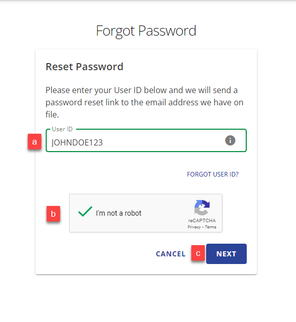 Reset Password Next button