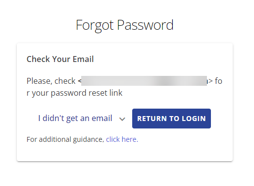 Forgot password Check your email page