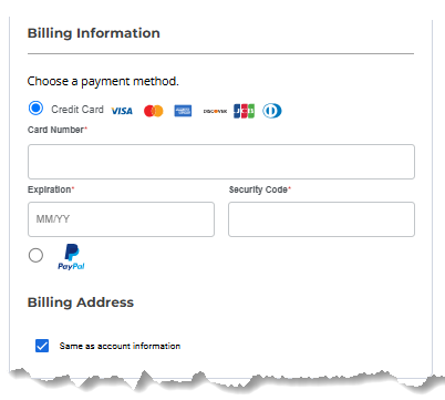 Sign up for an account - Enter your Billing Information