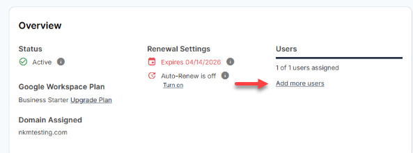 Google Workspace - Add more users link