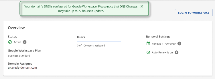 Google Workspace successfully configured DNS 