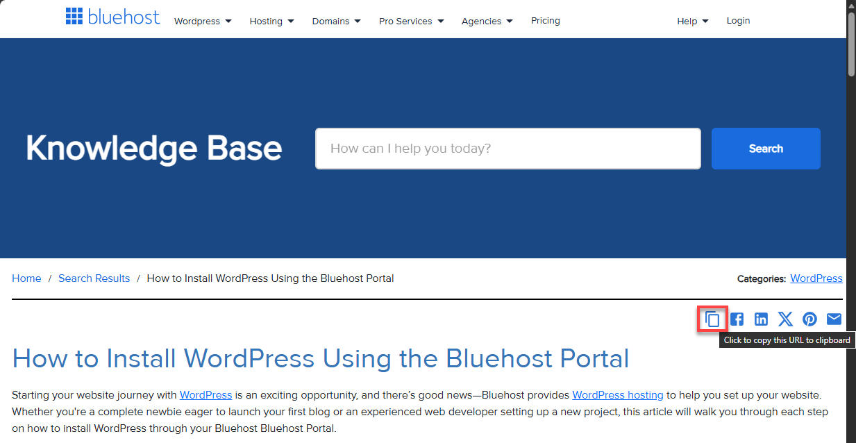 BH Support Portal Copy Link