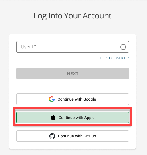 BH Login Page - Continue with Apple