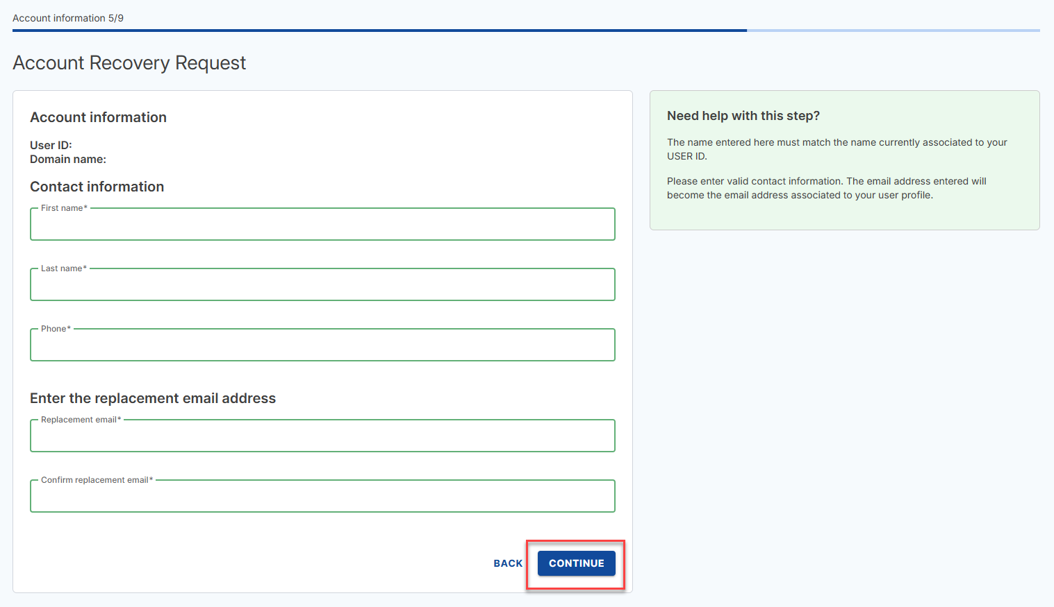 Fill in the contact information