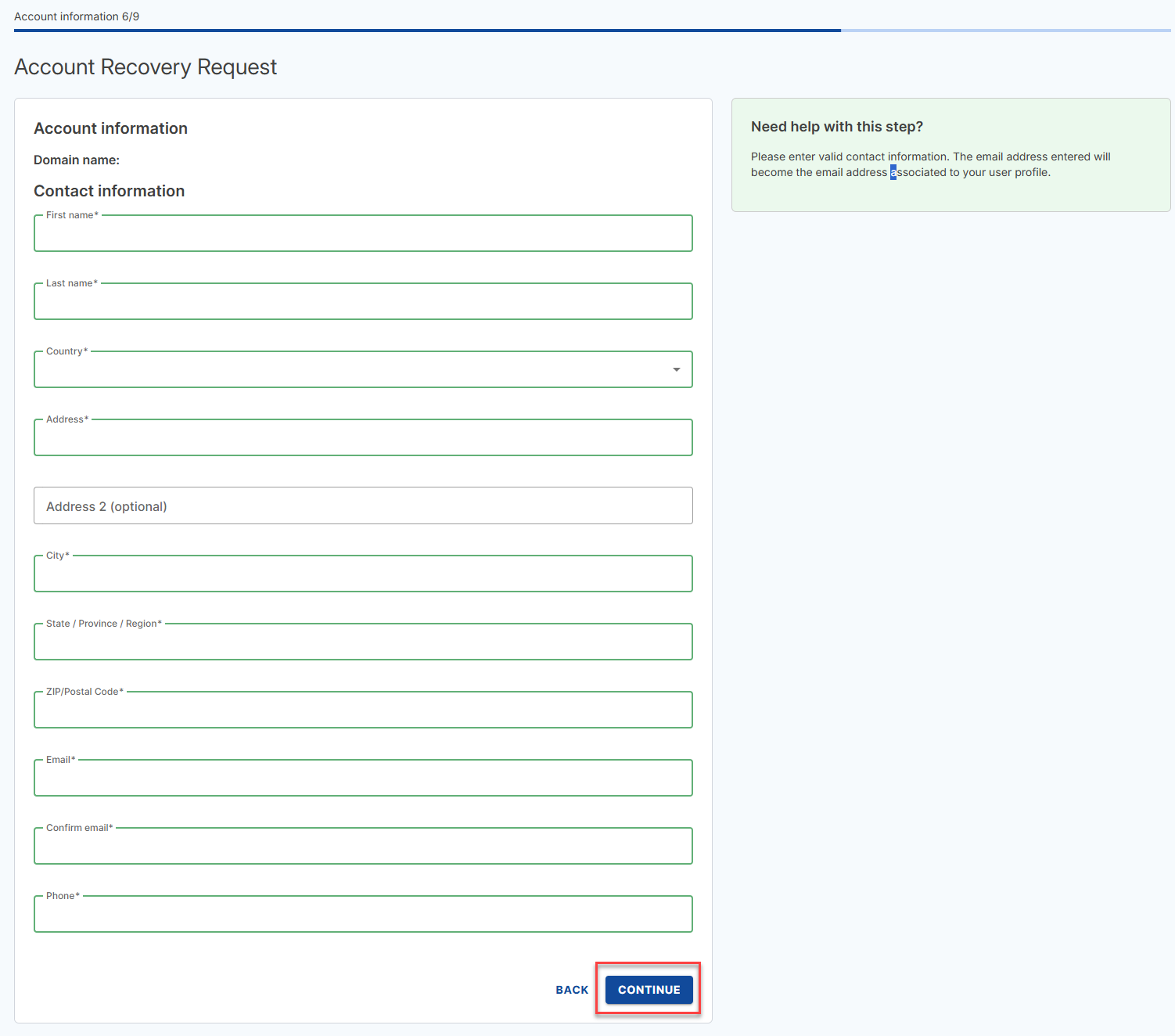 Fill in the contact information