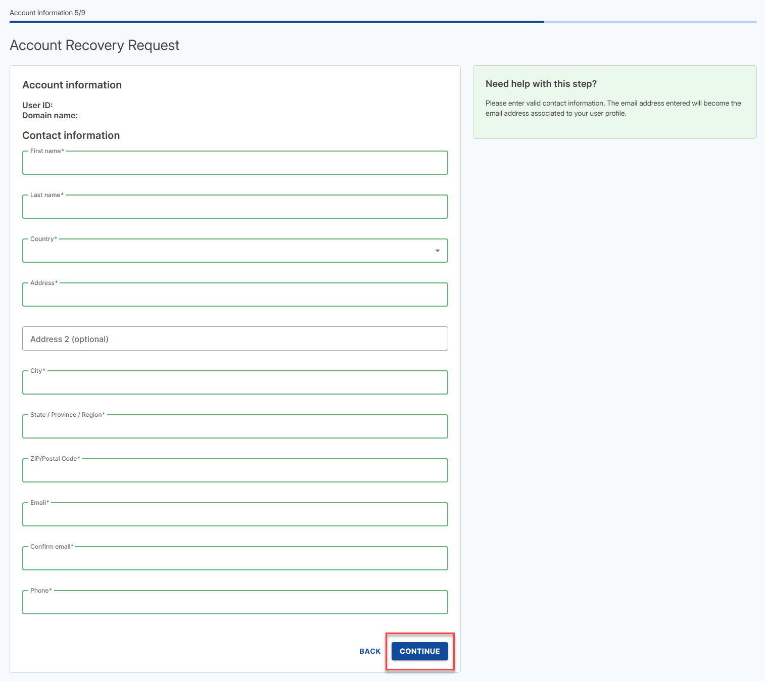 Fill in the contact information