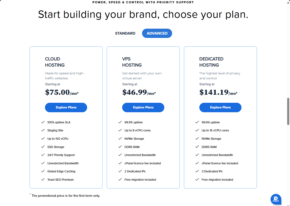 Sign up for an account - Bluehost Advanced hosting plans