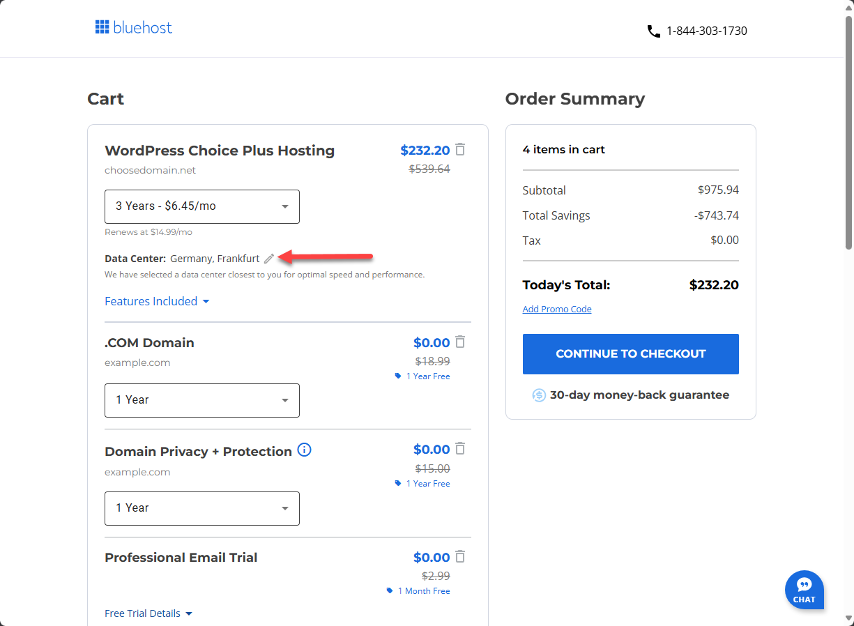 Sign up for an account - Select the data center