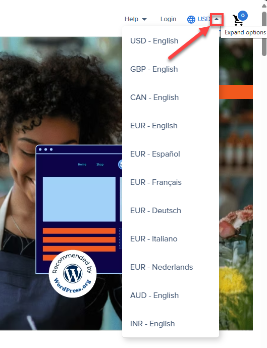 Sign up for an account - Bluehost Global Currencies and Languanges