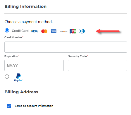 Bluehost new signups - Select payment type - Credit Card