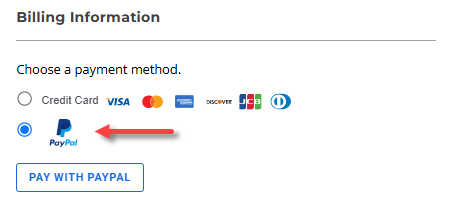 Bluehost new signups - Select payment type - PayPal