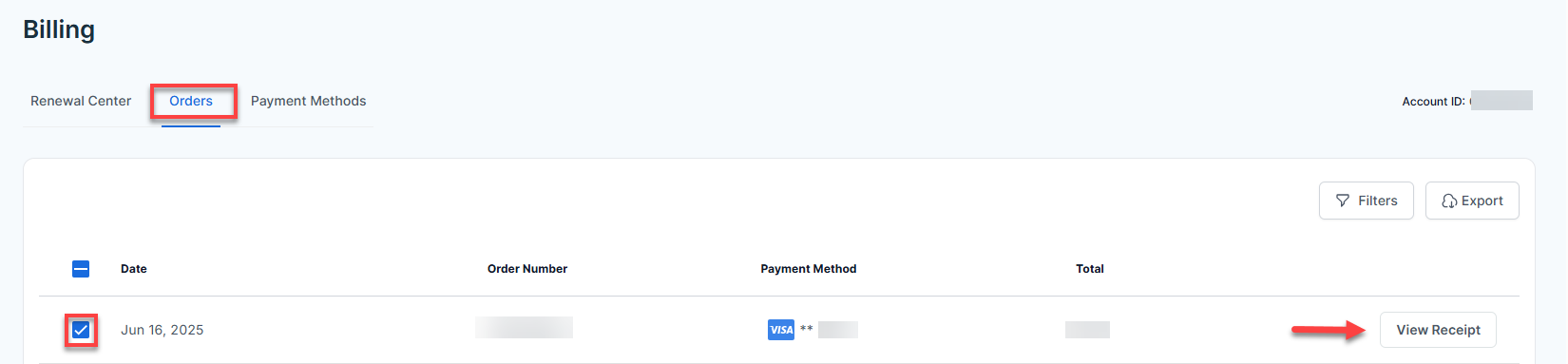 Checkbox for billing date and Export Invoices button