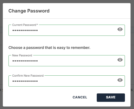 Change Password  - My Profile - Enter new password