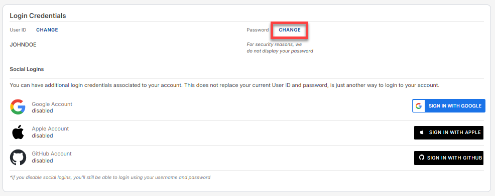 Bluehost Account - My Profile - Change Password Button