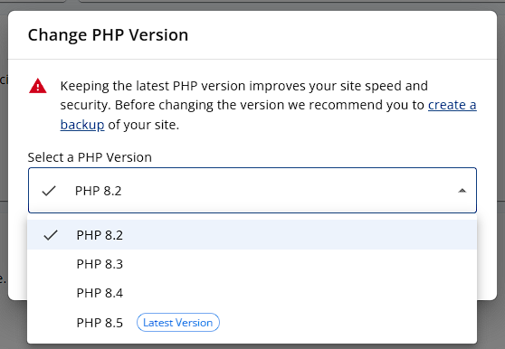 Change PHP Version Dropdown