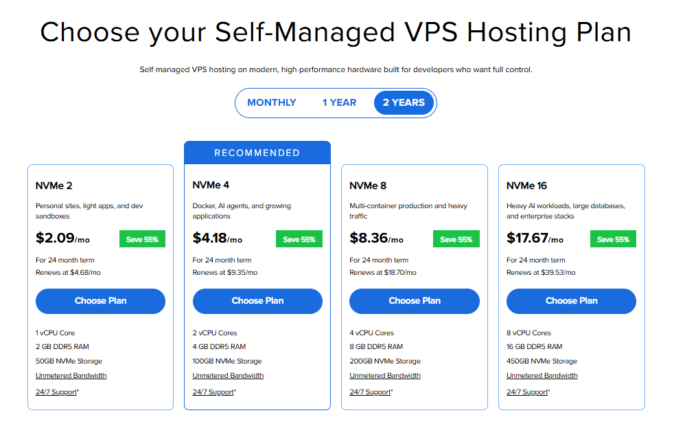 Self-Managed VPS Hosting Plans