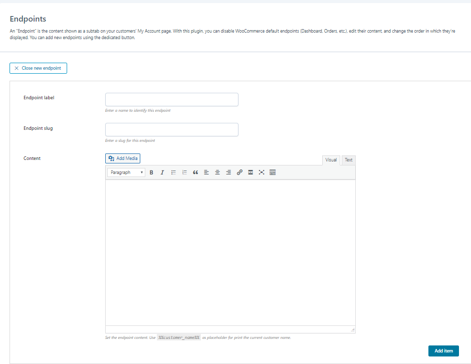YITH WooCommerce Customize My Account Page - Add Customer Content