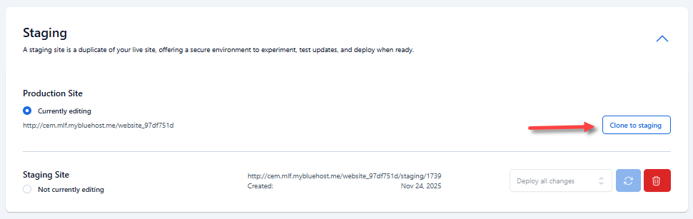 Production Site - Clone to Staging