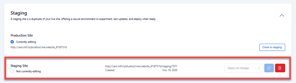 Create a Staging Site - Details