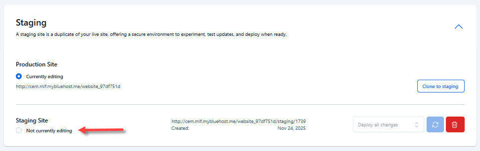 Production Site - Clone to Staging - "Not currently editing" option