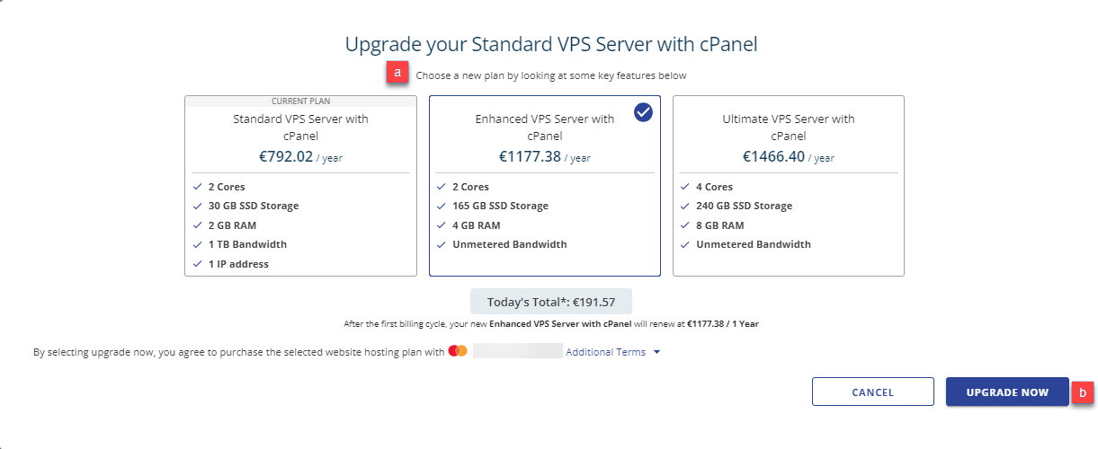 Account Manager Upgrade VPS Hosting Pop up