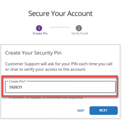 Create your Security PIN screen