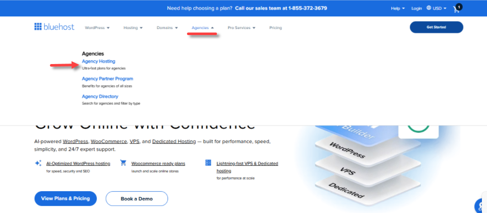 Bluehost FOS - Agencies menu - Agency Hosting