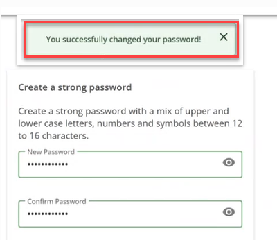 Password change successful prompt