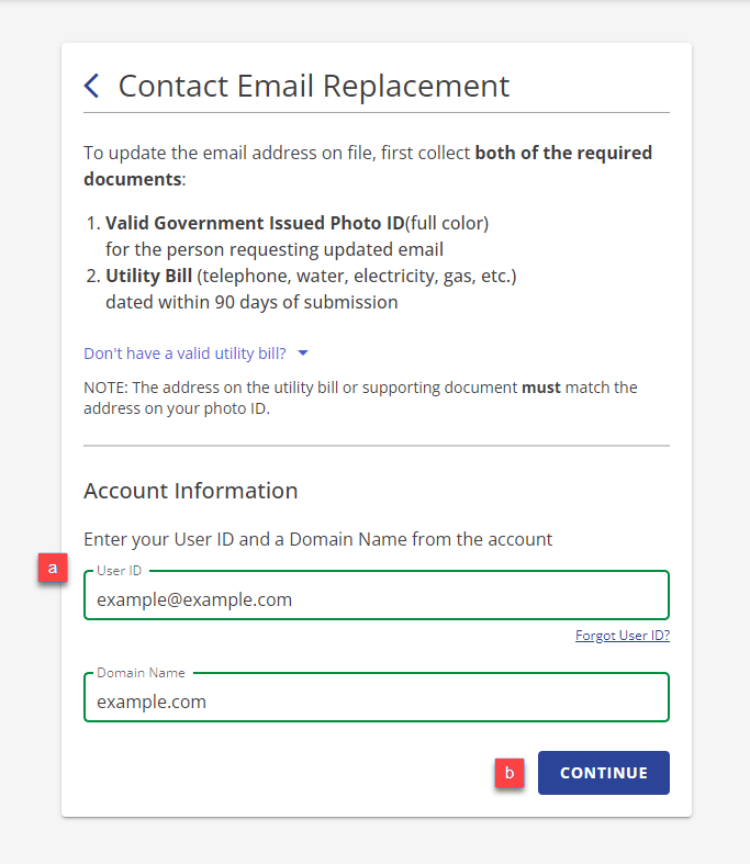 Contact Email Replacement page