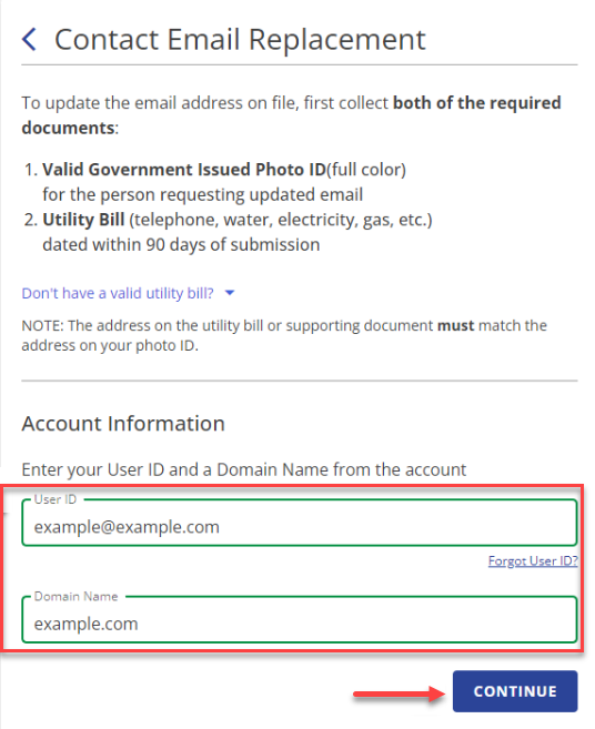 Contact Email Replacement page