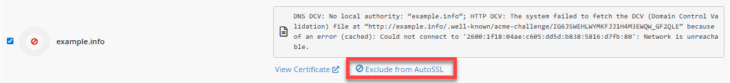 Deactivate the Free SSL Certificate - Exclude from AutoSSL