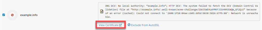 Deactivate the Free SSL Certificate - View Certificate