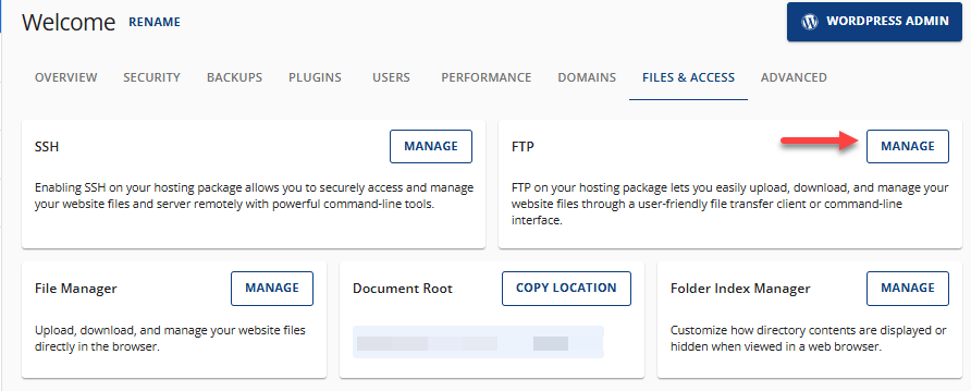 Manage FTP Button