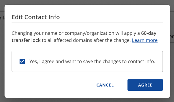 Edit Contact Info 60 day Lock Warning popup