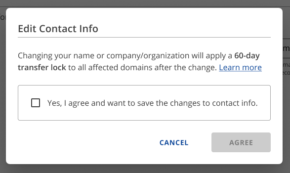 Edit Contact Info Warning popup