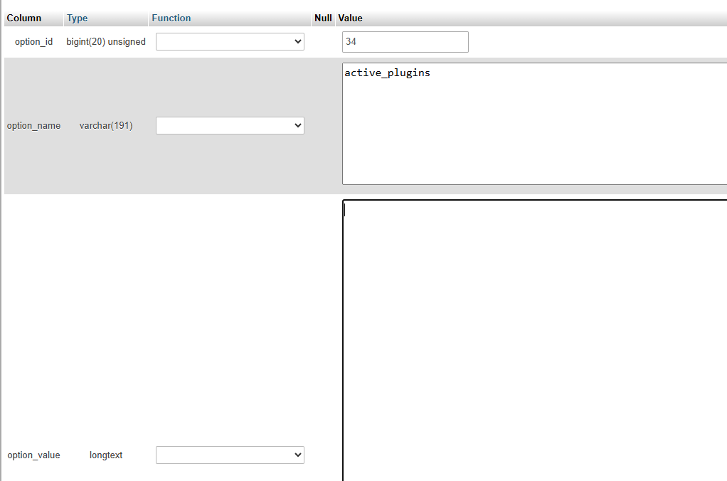 PHPMyAdmin - Option - Active Plugins - Edit button