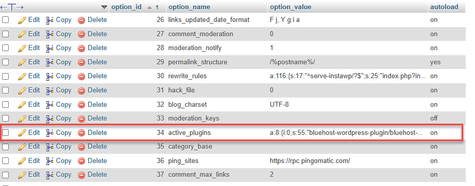 PHPMyAdmin - Option - Active Plugins - Go button