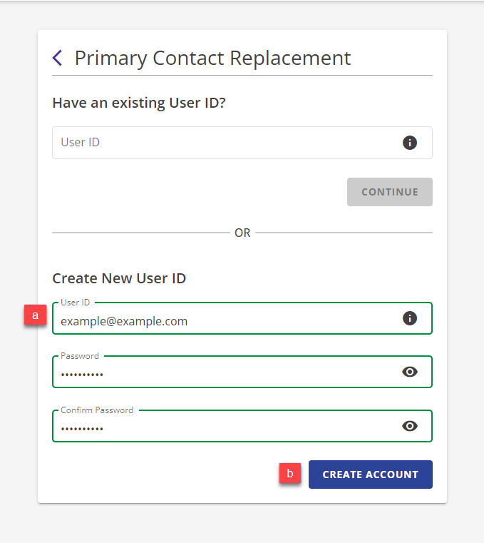Replace Primary Contact Replacement Page New User