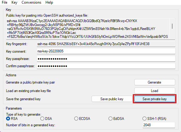 Save the PPk file