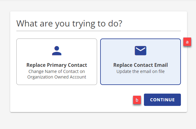 Replace Contact Email Option CONTINUE button